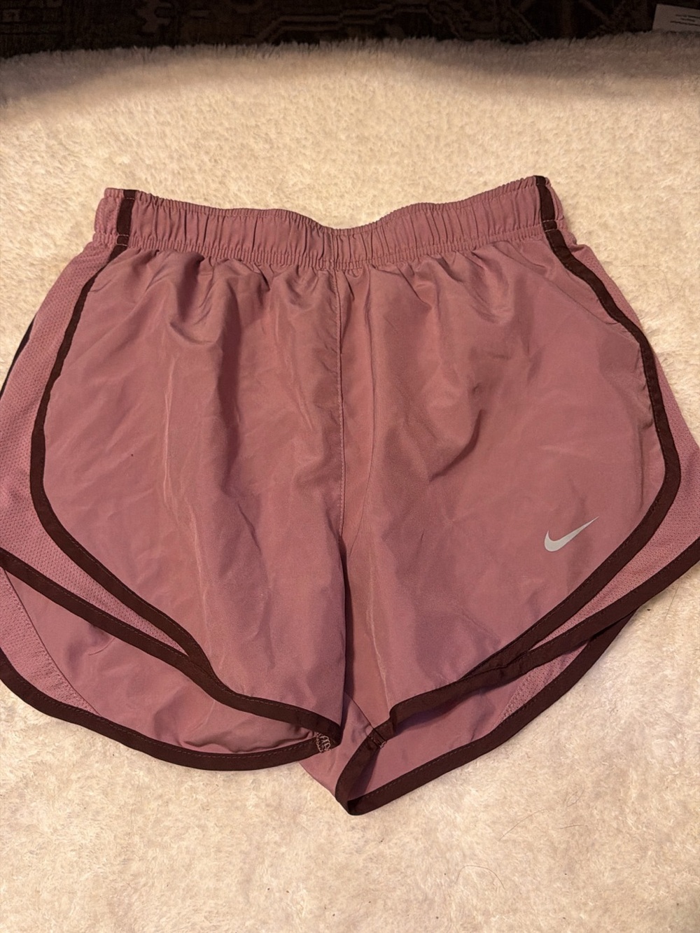 Nike Women's Dusty Rose Athletic Shorts with Dark Maroon Trim